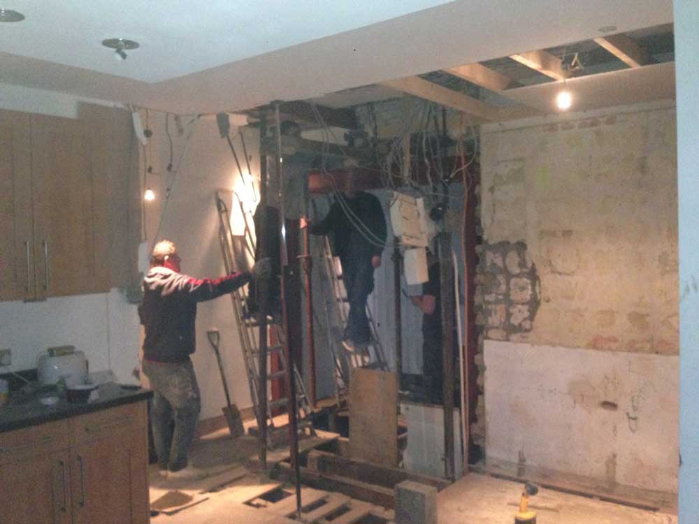 Winnington Road, Hampstead Kitchen cutting out a wall and fitting a steel box frame